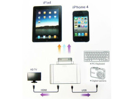 Adaptateur  30pin pour iPhone 4 / 4S iPad iPod USB Micro HDMI SD Light